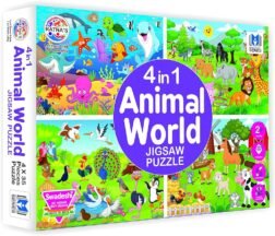 Ratna's 4 in 1 Safari World Jigsaw Puzzle for Kids. 4 Puzzles with 35 Pieces Each (African Safari, Polar Express, Mountain Safari & Desert Safari)