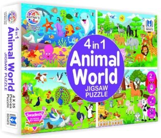 Ratna's 4 in 1 Safari World Jigsaw Puzzle for Kids. 4 Puzzles with 35 Pieces Each (African Safari, Polar Express, Mountain Safari & Desert Safari)