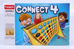 Connect 4 Vertical Checker Dropping Game – Yellow Grid with Red & Black Checkers