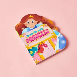 Cover of "Dress Up with Princess" refurbished shaped board book featuring a young girl in various career outfits