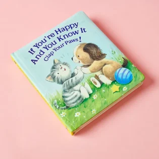 Cover of "If You're Happy and You Know It Clap Your Paws" refurbished board book featuring joyful animal characters