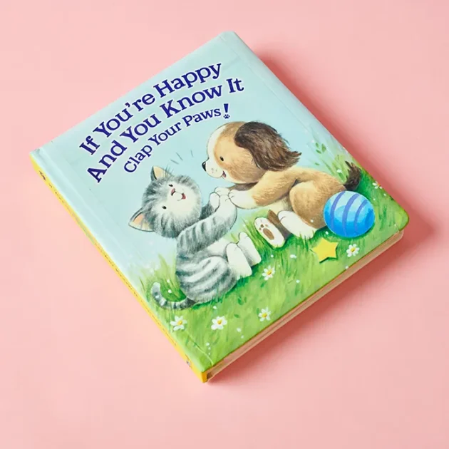Cover of "If You're Happy and You Know It Clap Your Paws" refurbished board book featuring joyful animal characters