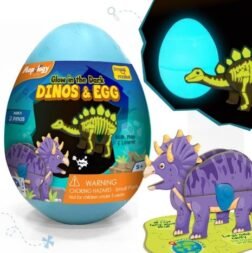 Dino & Egg – Blue Toy Set with Glow-in-the-Dark Stegosaurus, Triceratops, Skeleton Models, and Puzzle Mat