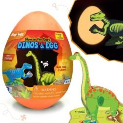 Dino & Egg – Orange Toy Set with Glow-in-the-Dark Brachiosaurus, Velociraptor, Egg, and Puzzle Mat