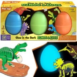 Dinos & Eggs – Set of 3 Combo Toy Set Featuring 6 Glow-in-the-Dark Dinosaur Skeleton Models with Eggs and Puzzle Mats