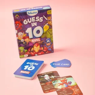 Refurbished Guess in 10 Marvel card game box and components