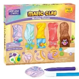 Magic Clay Marbling Animals DIY Kit for Kids with Clay Pens and Air-Dry Clay
