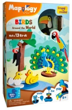 Mapology Birds 3D Model Kit – Build 13 Colorful Birds from Around the World with Step-by-Step Craft Activity