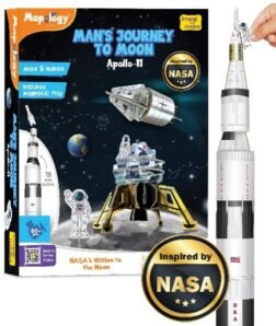 Mapology Apollo 11 Moon Mission Model Kit – Build Saturn V Rocket and Magnetic Astronauts for Kids