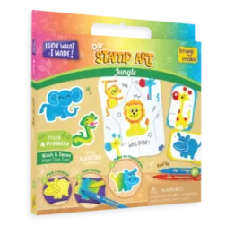 Stamp Art - Jungle DIY Kit with Reusable Jungle Theme Stamps, Stamp Pens & Projects for Kids