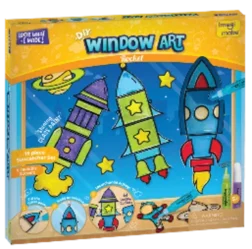 Window Art Rocket DIY Glass Painting Kit for Kids with 12 Suncatchers and 11 Paints
