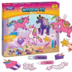 Window Art Unicorn DIY Glass Painting Kit with 12 Suncatchers, 11 Paint Tubes, and Design Book