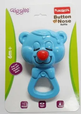 BUTTON NOSE RATTLE – Baby Twin Animal Toy with Pushable Nose and Rattle Sound