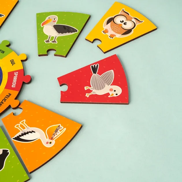 Refurbished Birds Wooden Round Jigsaw Floor Puzzle, 13 Pcs - Image 2