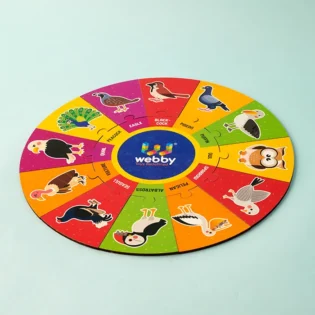 Refurbished Birds Wooden Round Jigsaw Puzzle – 13 Colorful Pieces for Kids Learning and Fun