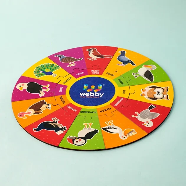 Refurbished Birds Wooden Round Jigsaw Puzzle – 13 Colorful Pieces for Kids Learning and Fun