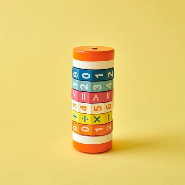 Refurbished Cylindrical Number Toy – Wooden Math Puzzle