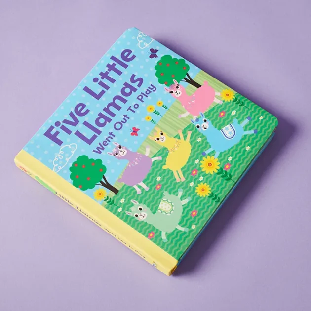 Cover of Five Little Llamas Went Out to Play showing five playful llamas