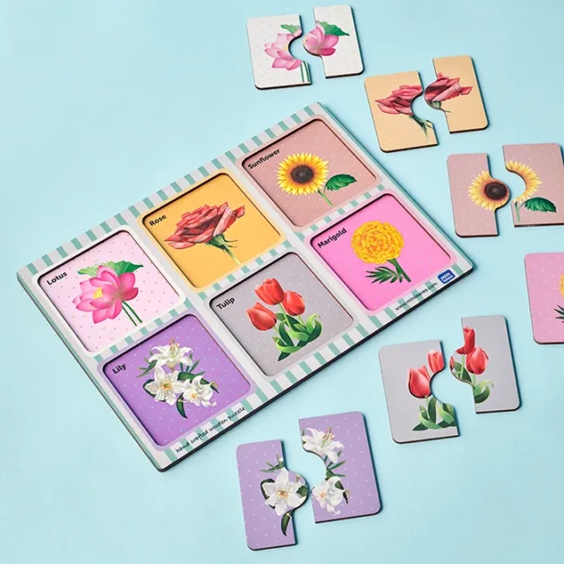 Refurbished Mini Leaves Wooden Flower Puzzle for Toddlers – 2 Piece Set