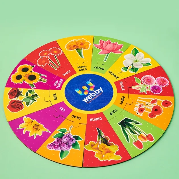 Refurbished Flowers Wooden Round Jigsaw Floor Puzzle – 13 Pieces for Toddlers