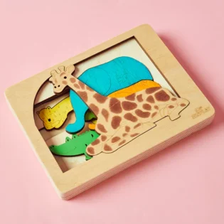 Refurbished Jungle Animal Puzzle – Eco-Friendly Multi-Layered Wooden Toy for Toddlers