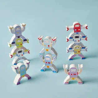 Refurbished Robot Stacking Game – Set of 10 Wooden Balancing Toys