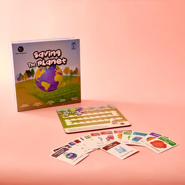 Refurbished Saving The Planet Board Game with Wooden Flash Cards and Dice