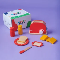 Refurbished Wooden Bread Pop-up Toaster Toy – Pretend Play Kitchen Set for Kids