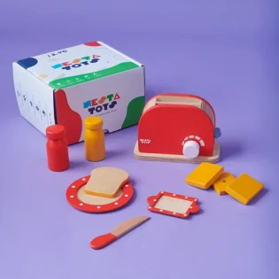Refurbished Wooden Bread Pop-up Toaster Toy – Pretend Play Kitchen Set for Kids