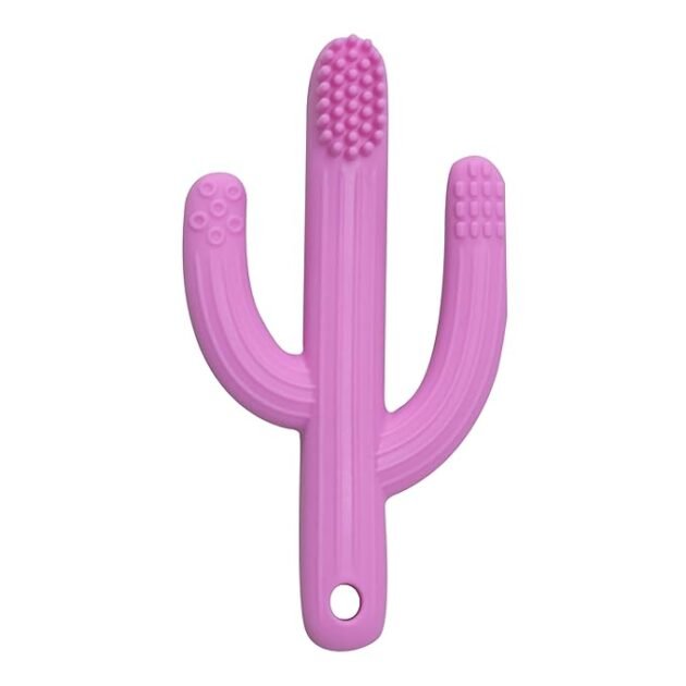 Pink silicone baby brush for infant oral hygiene