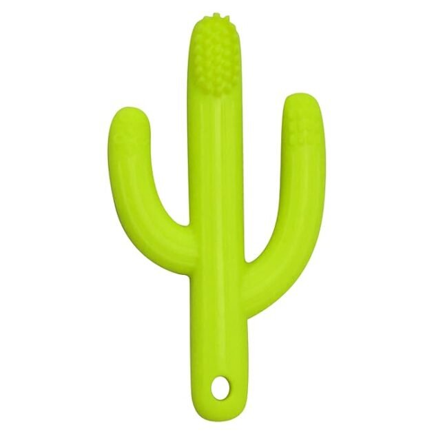 Yellow silicone baby brush for infant mouth cleaning