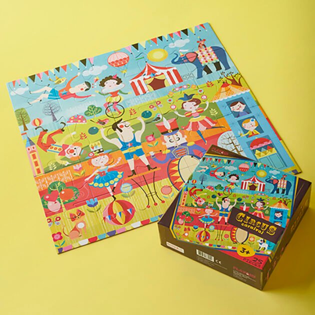 Refurbished Circus Carnival Jumbo Puzzle with Performers and Tent Illustration