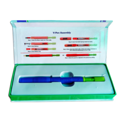 Blue V‑Pen with pointed‑tip attachment for speech and feeding therapy