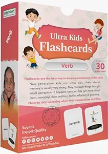 Verb flashcards showing kids performing various actions