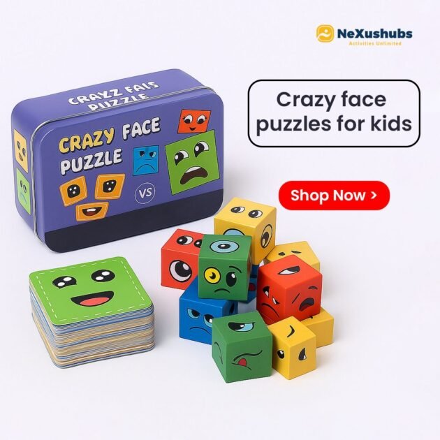 Emoji Face Changing Cube Puzzle Game with 72 Expression Cards for Kids