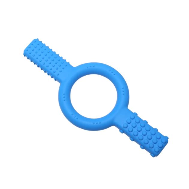 Blue sensory chew and bite toy