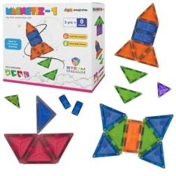 Colorful magnetic construction tile toy set with 16 3D building pieces for kids