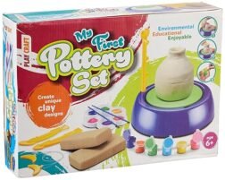 My First Pottery Set for kids with battery-operated wheel, clay, paints, and sculpting tools